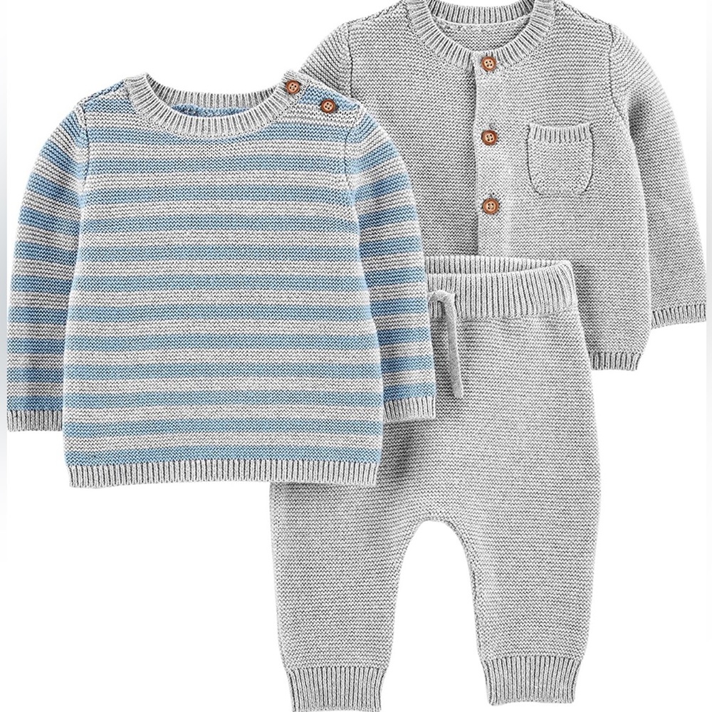 New, wonderful three piece sweater suit for baby, 18-24 mo